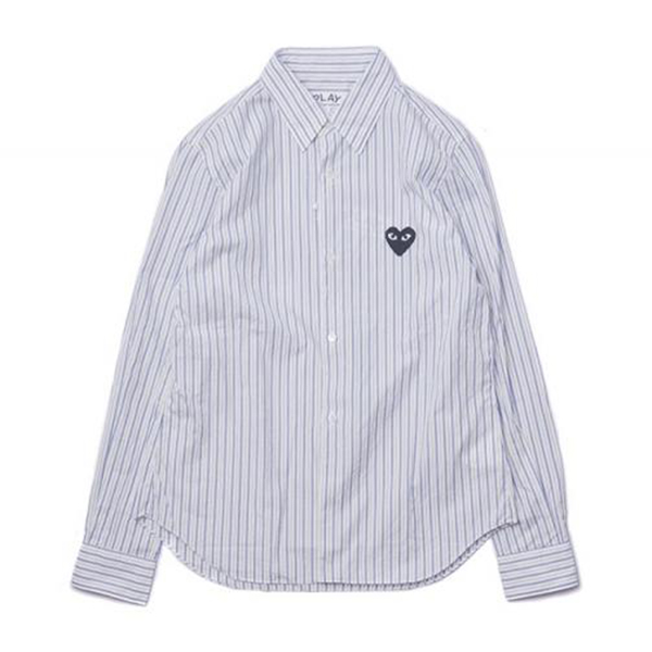 comme des garcons/川久保玲 cdg play女士蓝白细条纹纯棉长袖衬衫c01