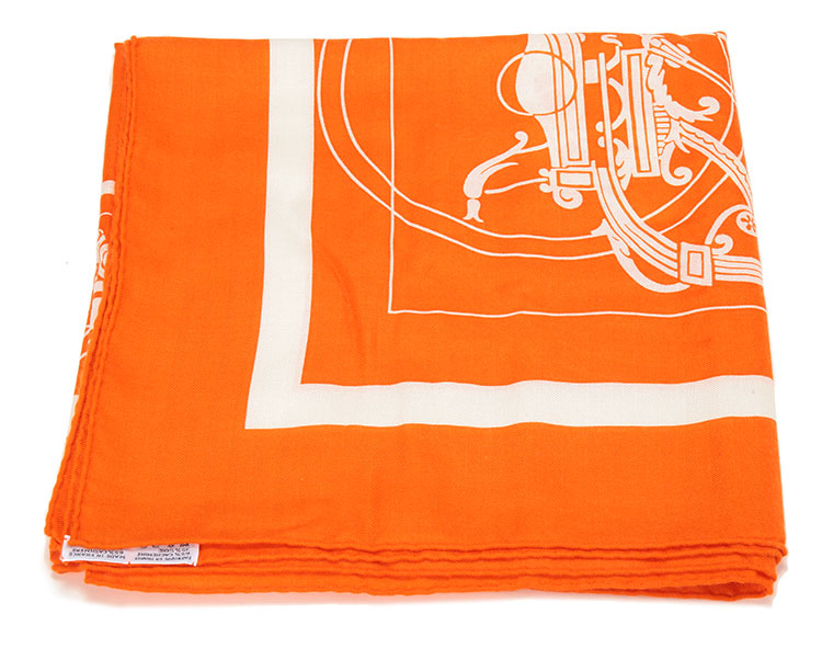hermes(爱马仕) 橘色马车图案羊毛围巾