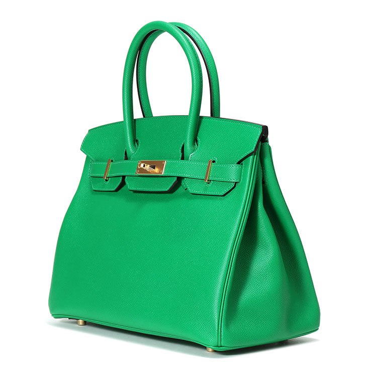 hermes(爱马仕) 1k竹子绿皮质金扣手提包brinkin 30