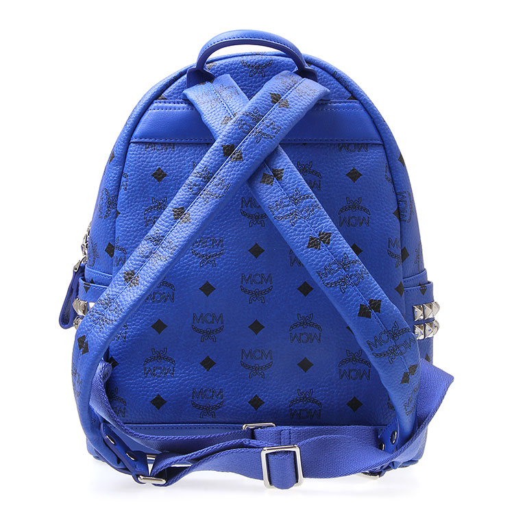 mcm(mcm) 蓝色皮质铆钉装饰双肩包团购,|mcm(mcm) 蓝色皮质铆钉装饰