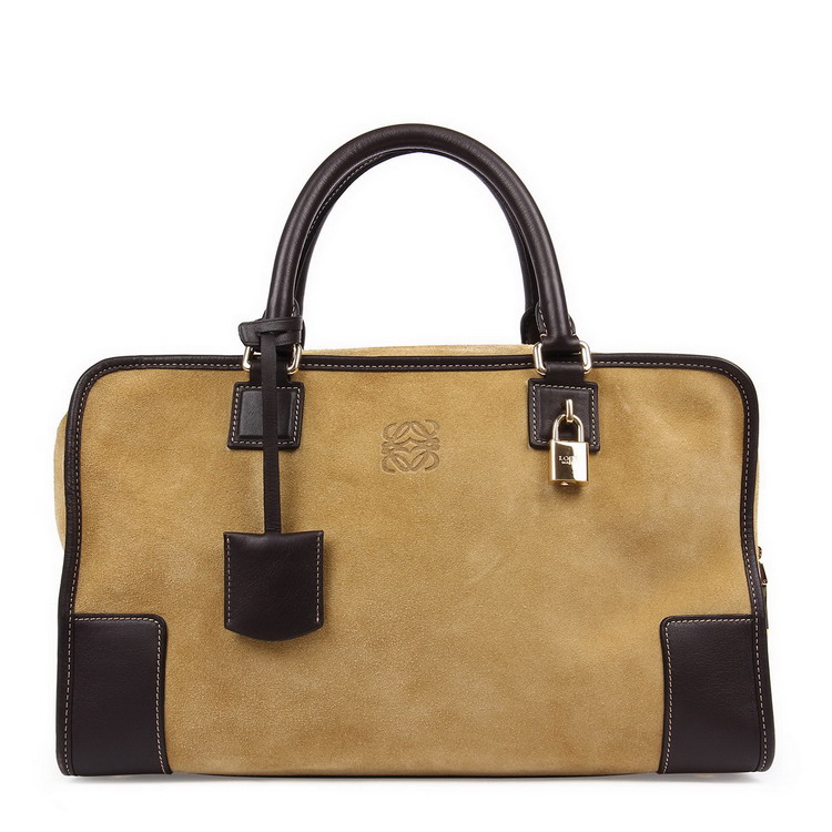 手提包】loewe(罗意威) 棕黄色麂皮翻毛棕色配皮手提包【正品 价格