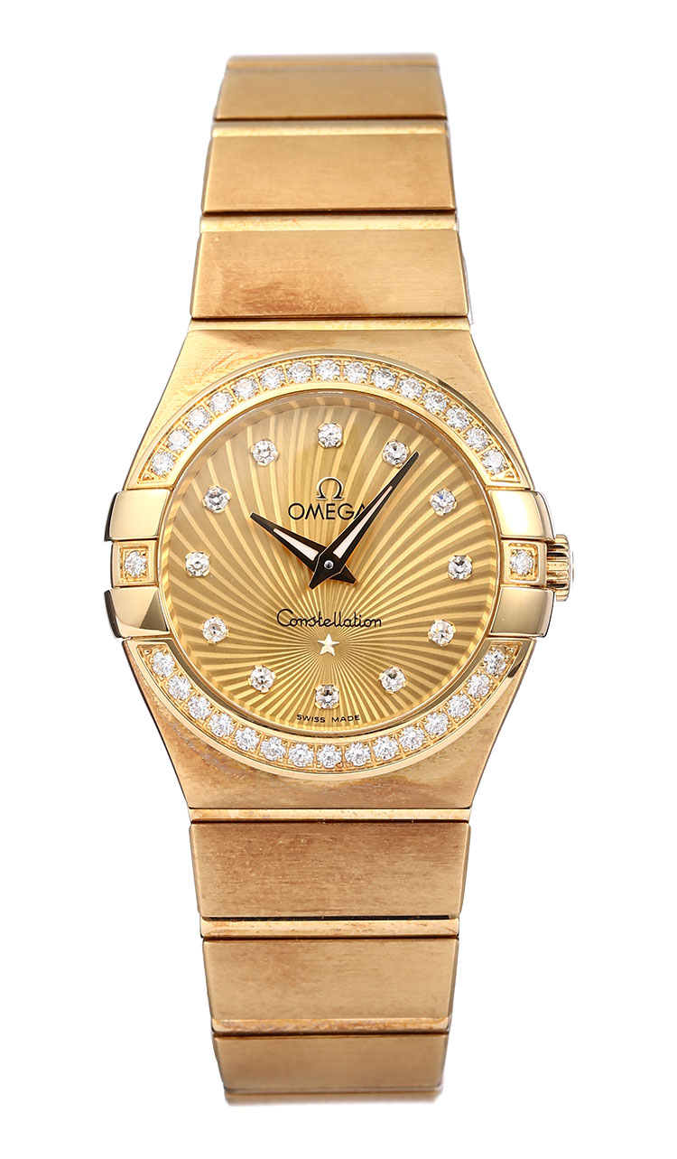 omega(欧米茄) 星座系列18k黄金镶钻女士石英腕表