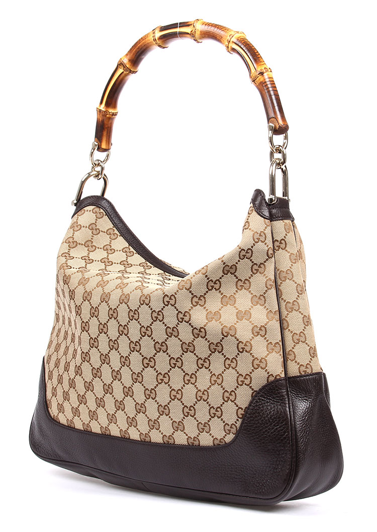 gucci(古驰) 卡其色帆布竹节手提包