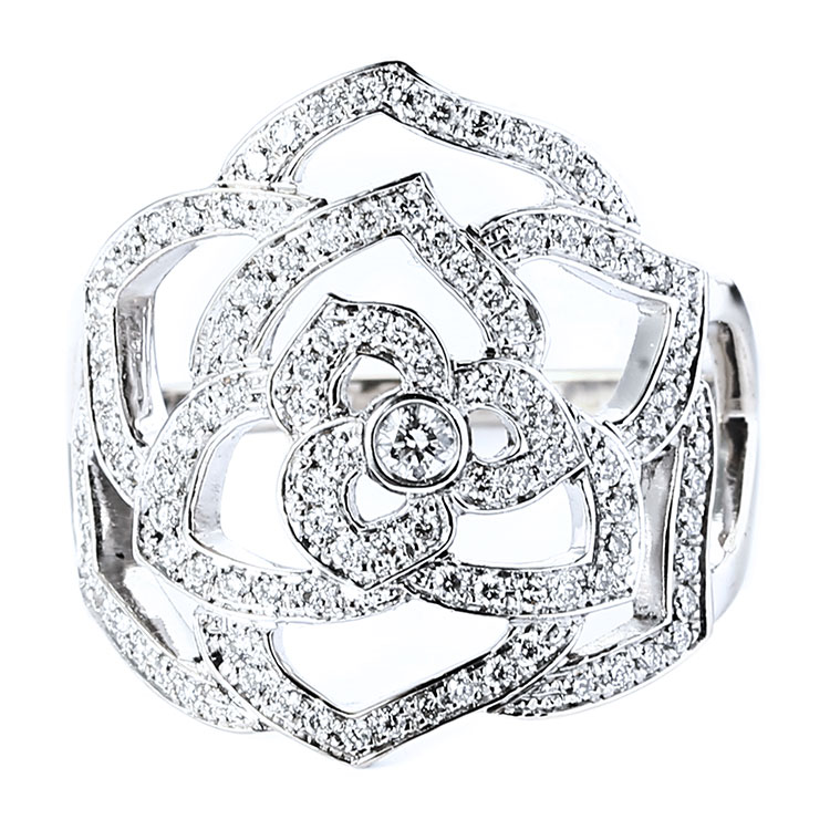piaget(伯爵) 18k白金镶钻镂空玫瑰花戒指54