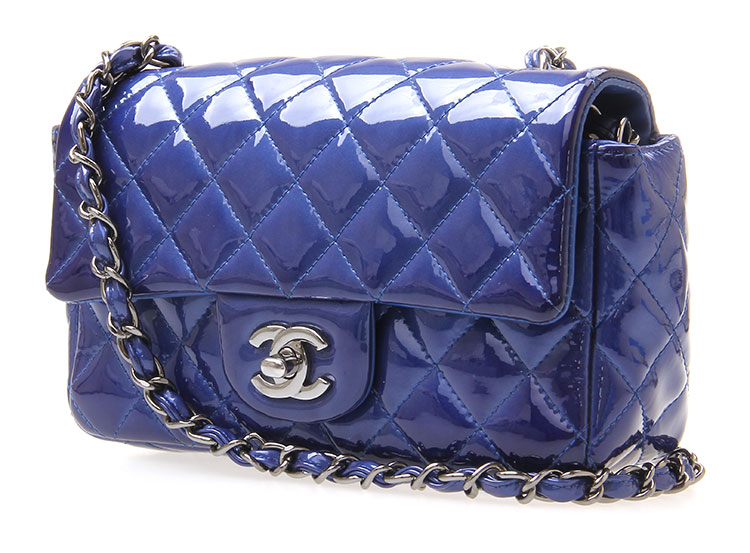 chanel(香奈儿) 蓝色漆皮银链单肩包