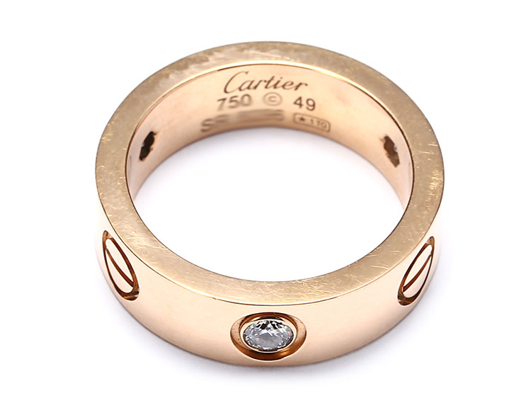 cartier(卡地亞) 18k玫瑰金三鑽寬版戒指