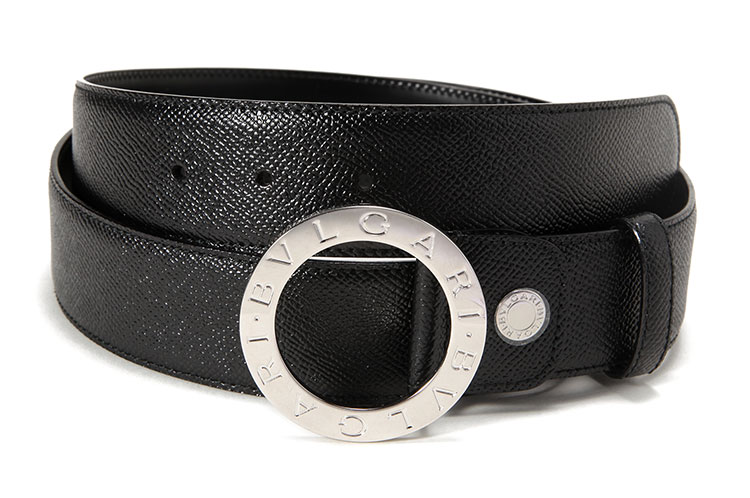 bvlgari(宝格丽) 银色圆扣黑色皮质腰带 110
