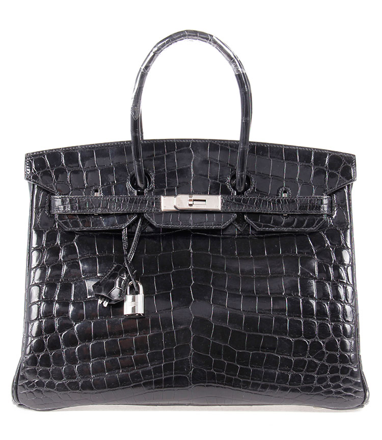 手提包】hermes(愛馬仕) 黑色兩點鱷魚銀扣手提包birkin35【正品 價格