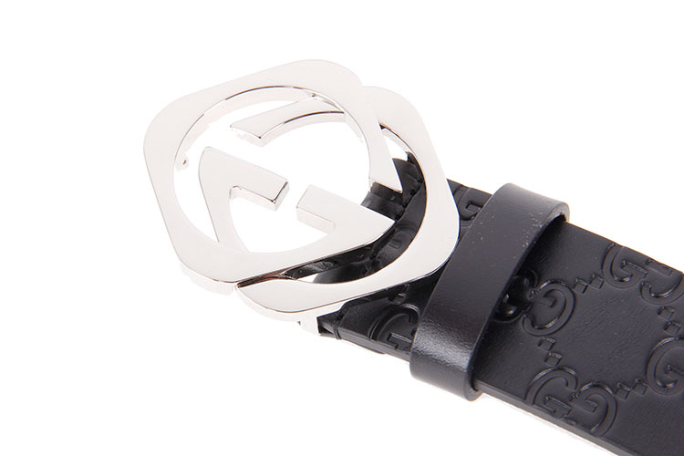 gucci(古驰) 黑色皮质双g菱形头腰带105