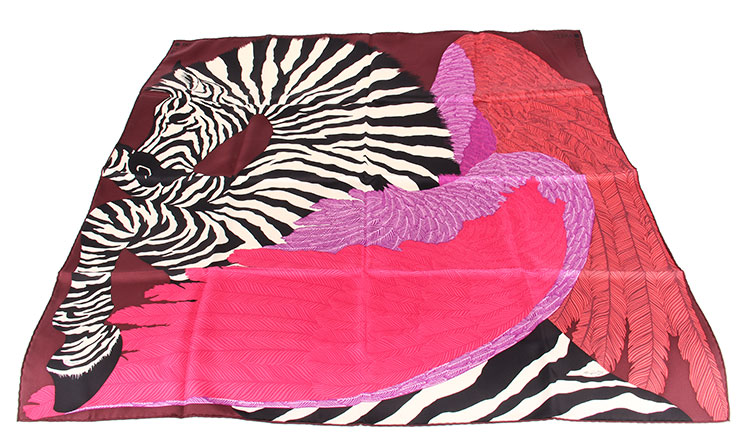 hermes(爱马仕) 枣红色斑马羽毛图案丝巾90