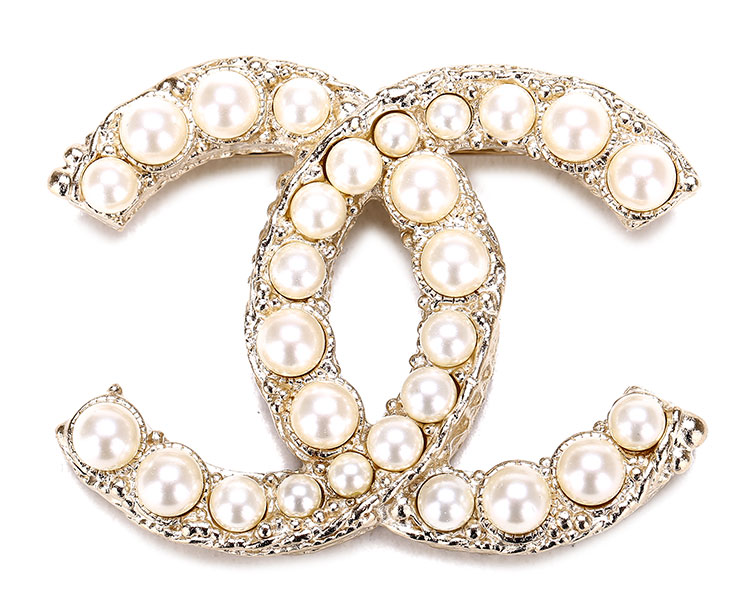 chanel(香奈儿) 金色双c logo珍珠胸针
