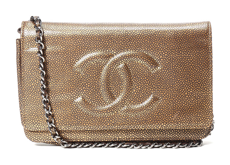 chanel香奈儿金色花纹皮质两用包