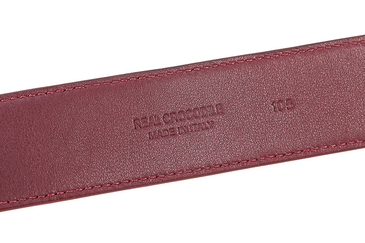 尼治 花边鹰头方型银扣鳄鱼皮腰带 酒红色 115cm预定40天左右