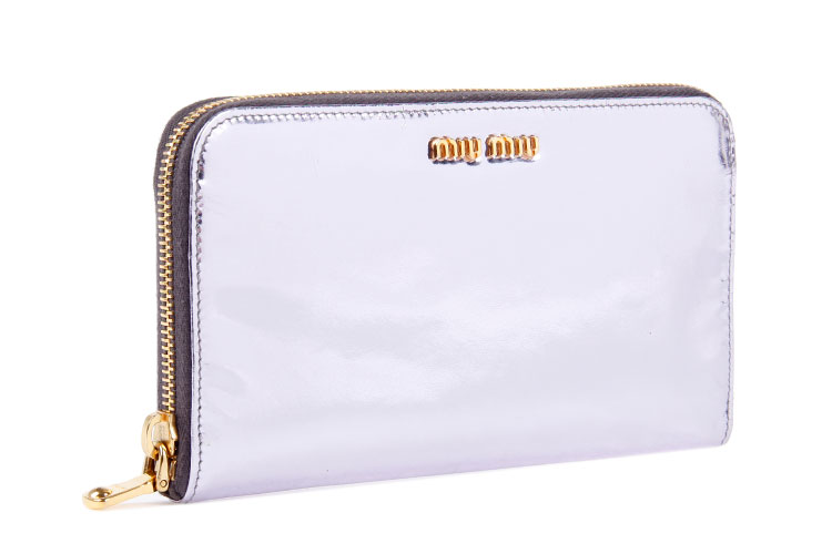 miumiu(缪缪) 紫银色镀亮皮质长款拉链钱夹