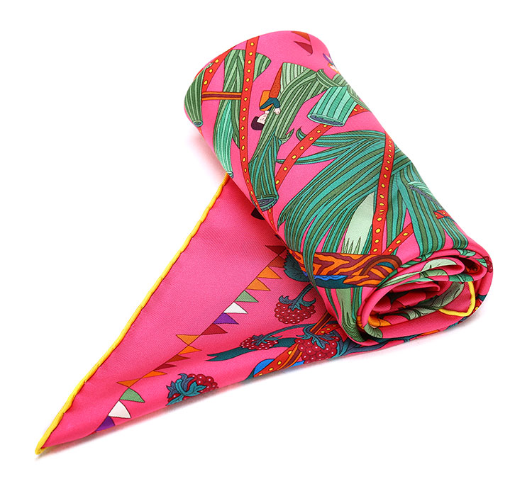 hermes(爱马仕) 桃红色系瓜果图案印花丝巾90