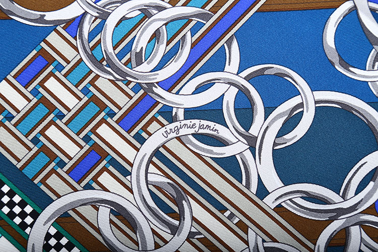 hermes(爱马仕) 绿色圆环编织印花丝巾90