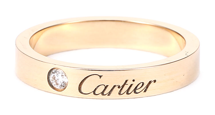 cartier(卡地亚) 18k玫瑰金logo刻字版单钻戒指49