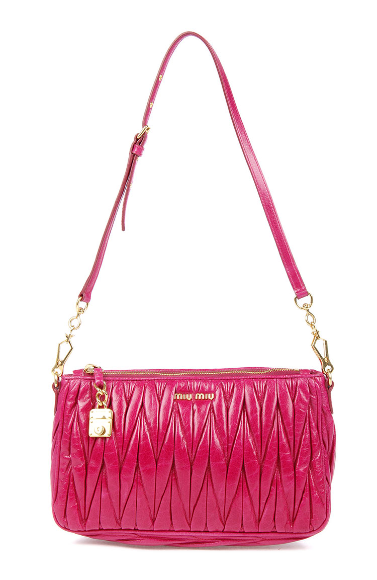 miumiu(缪缪) 玫红色褶皱皮质小肩包