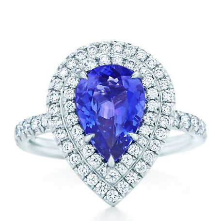 tiffany & co.(蒂芙尼)白金钻石环水滴宝蓝坦桑石戒指 6号grp06196