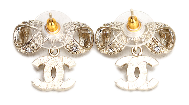 chanel(香奈儿) 浅金色蝴蝶结水钻装饰双c吊坠耳钉
