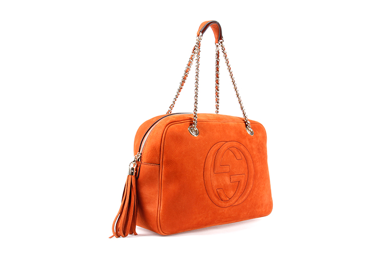 gucci(古驰) 橘色翻毛皮质手提包