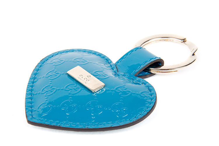 gucci(古驰) 蓝色漆皮爱心挂件钥匙扣