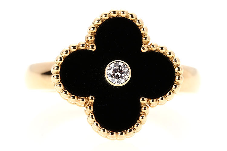 【van cleef & arpels(梵克雅宝) alhambra系列戒指黑色玛瑙四叶草