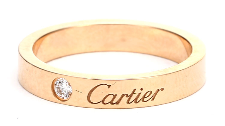 cartier(卡地亚 18k玫瑰金logo刻字版单钻戒指50