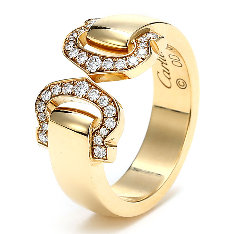 cartier(卡地亚) 18k黄金镶钻双c戒指50