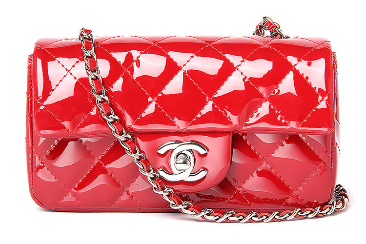 chanel(香奈儿) 红色漆皮银链单肩包