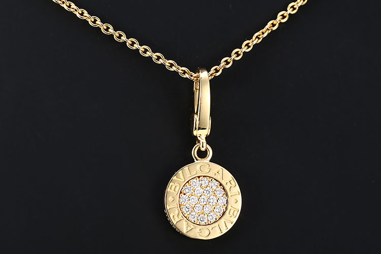 bvlgari(宝格丽) 18k黄金圆盘镶钻小号项链