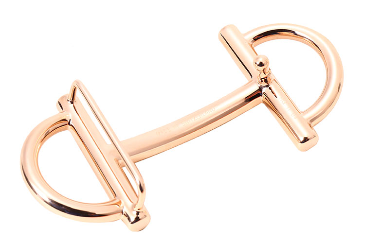 hermes(爱马仕) 玫瑰金色双马蹄扣黑/咖两皮质腰带95