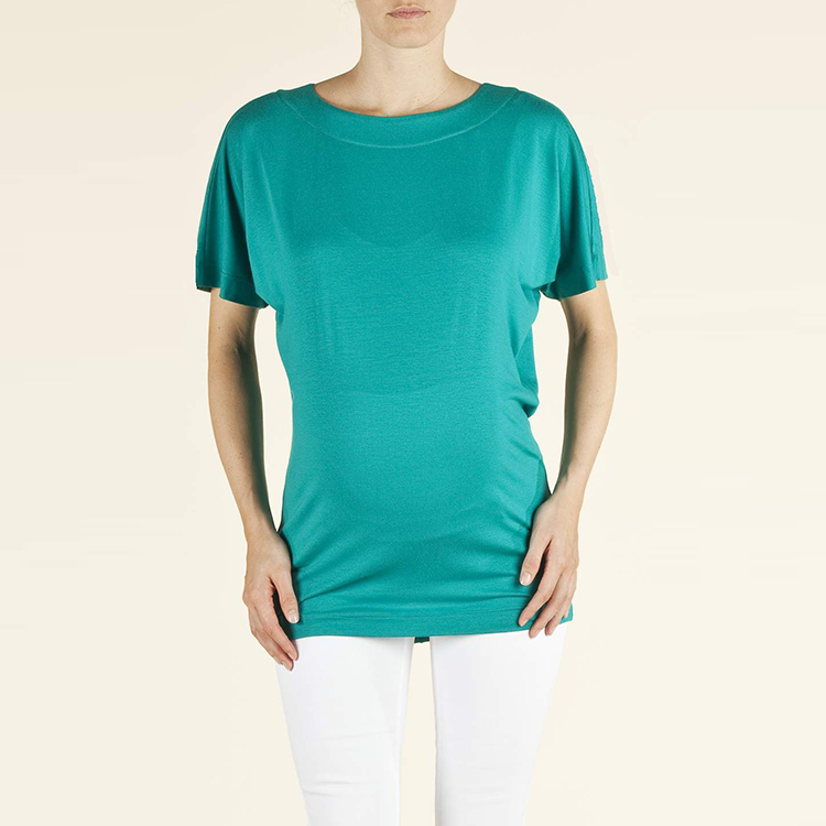 attesa女士时尚系带领弹性丝蓝青色短袖t恤 625037008 180