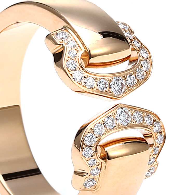 cartier(卡地亚) 18k玫瑰金双c镶钻戒指55