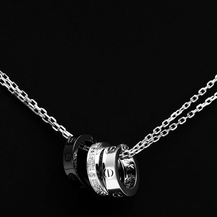 cartier(卡地亚) love系列18k白金/黑陶瓷三环项链