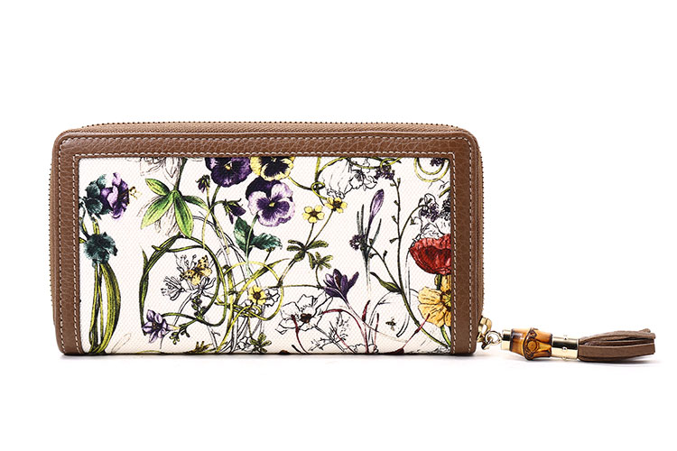 gucci(古驰) 白色帆布花朵图案长款拉链钱夹