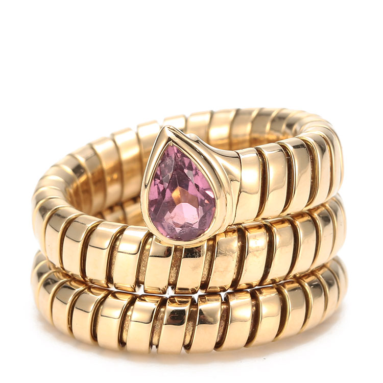 bvlgari(宝格丽) 18k黄金蛇形镶嵌粉色碧玺戒指52