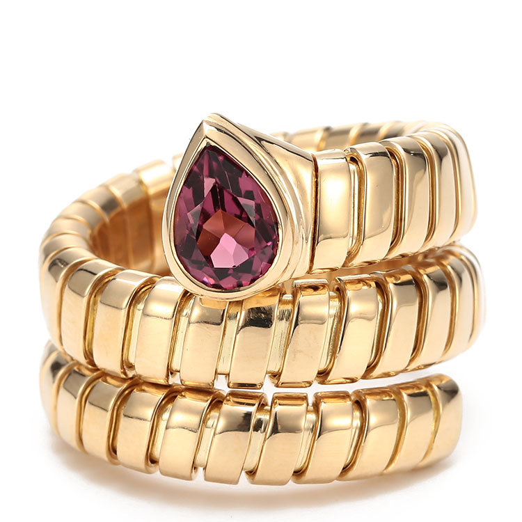 bvlgari(宝格丽) 18k黄金蛇形粉碧玺戒指 50