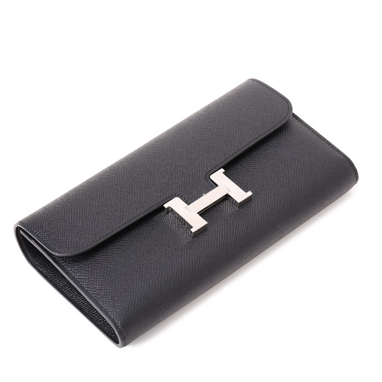 hermes(爱马仕) constance黑色皮质银扣手包