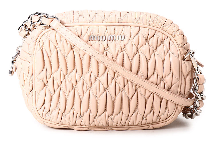 miumiu(缪缪) 裸粉色皮质褶皱斜挎包