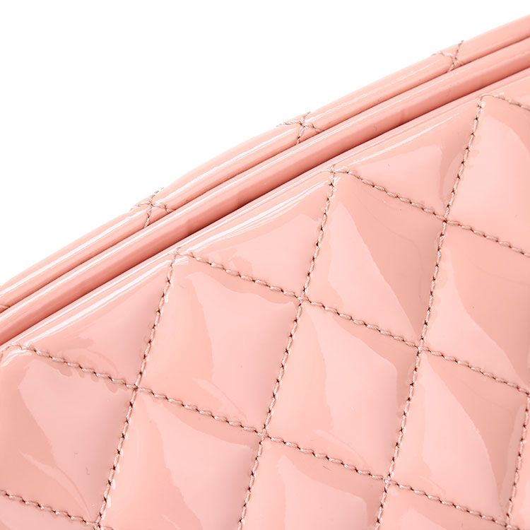 chanel(香奈儿) 橘粉色漆皮银链保龄球单肩包