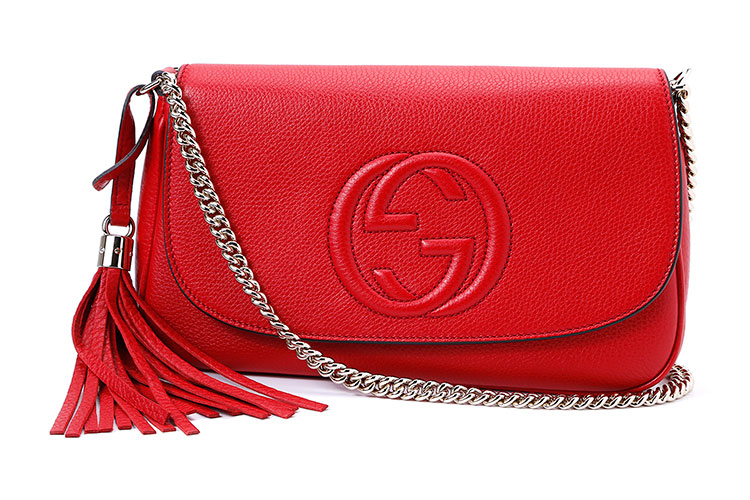 gucci(古驰) m红色皮质流苏斜挎包