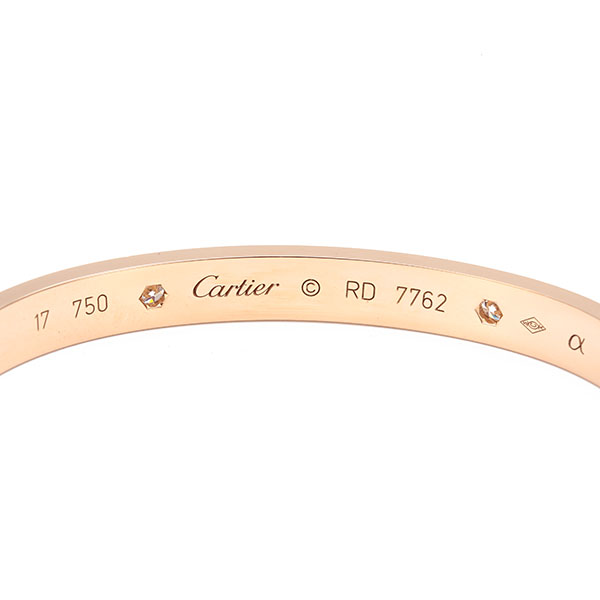 cartier(卡地亞) 18k玫瑰金love系列四鑽手鐲17