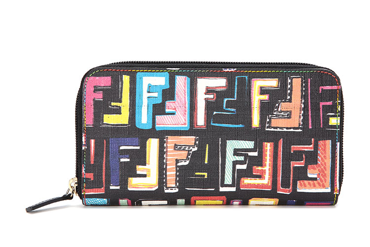 fendi(芬迪) 黑色底彩色涂鸦pvc长款拉链钱夹