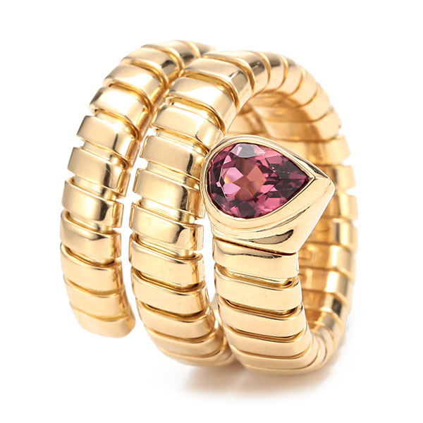 bvlgari(宝格丽) 18k黄金蛇形粉碧玺戒指 50