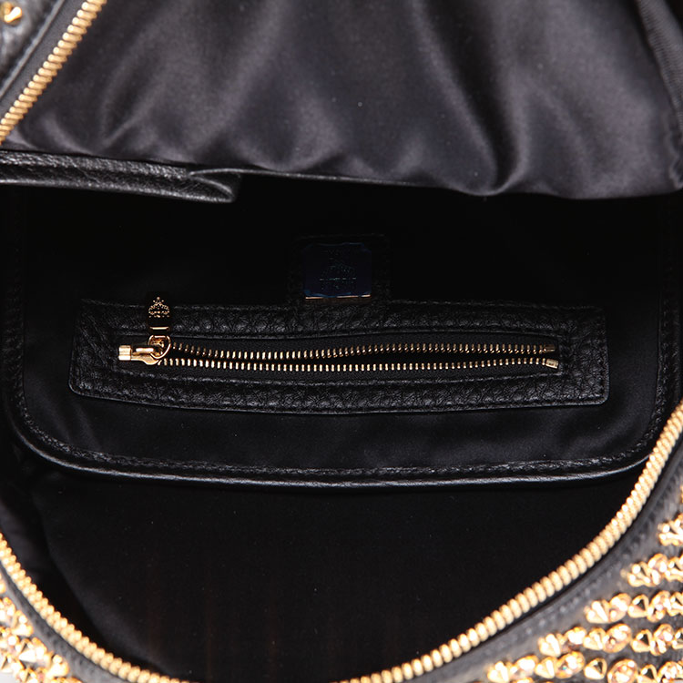 mcm(mcm) 黑色皮质铆钉镶钻双肩包