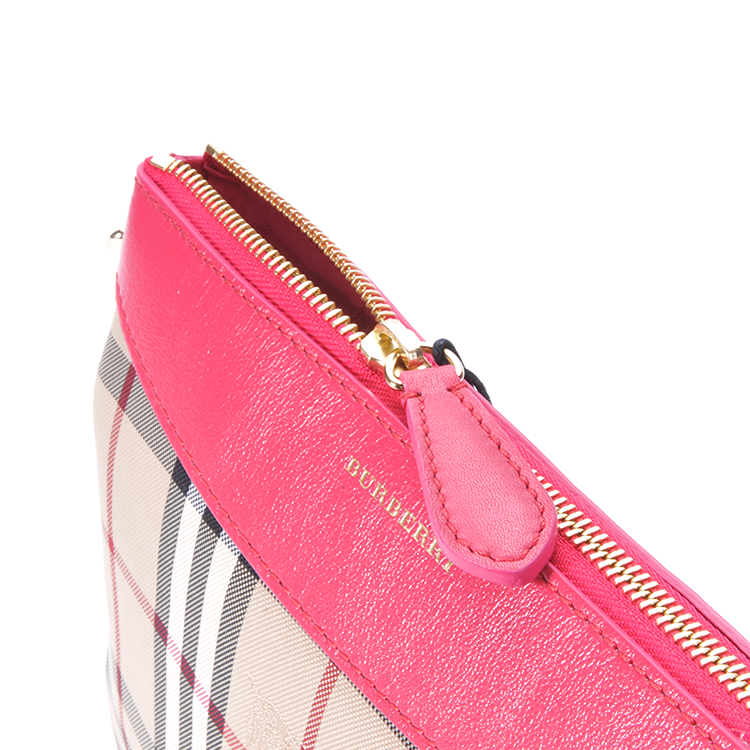 burberry(博柏利) m粉色帆布配皮斜挎包