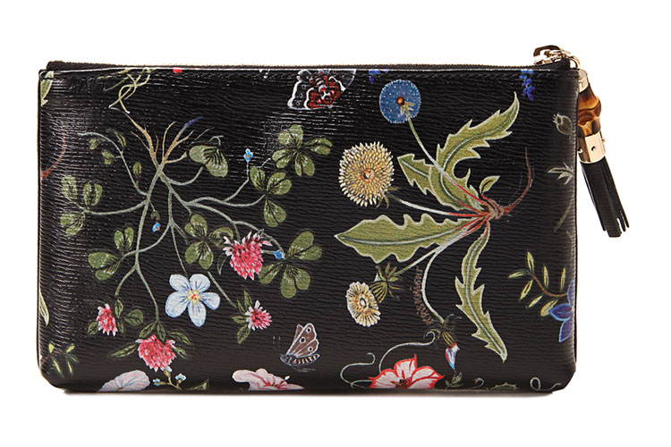 gucci(古驰) #黑色花卉flora knight竹节手拿包