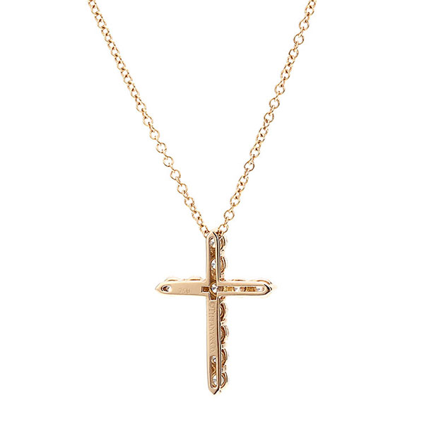 tiffany & co.(蒂芙尼) 750玫瑰金十字架镶钻项链