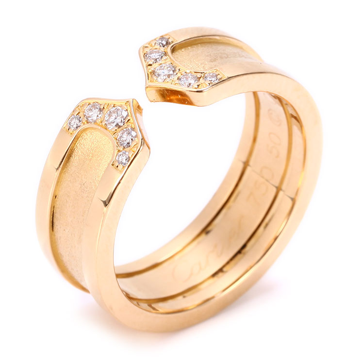 cartier(卡地亚) 18k黄金双c镶钻戒指 50